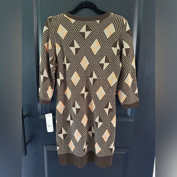 NWT Notations brown and tan knitted sweater dress mod retro look Size Small - Picture 3 of 4